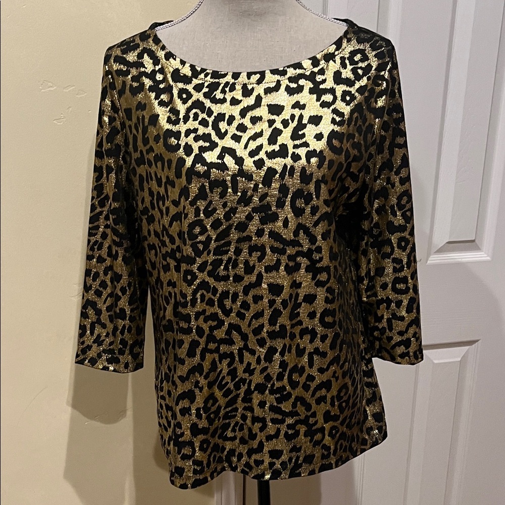 Ru.ok Gold and Black Leopard Print Tee